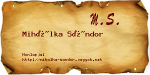 Mihálka Sándor névjegykártya